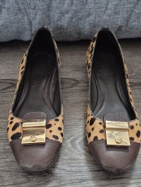 Tory Burch Leopard Print Flats with Gold Hardware